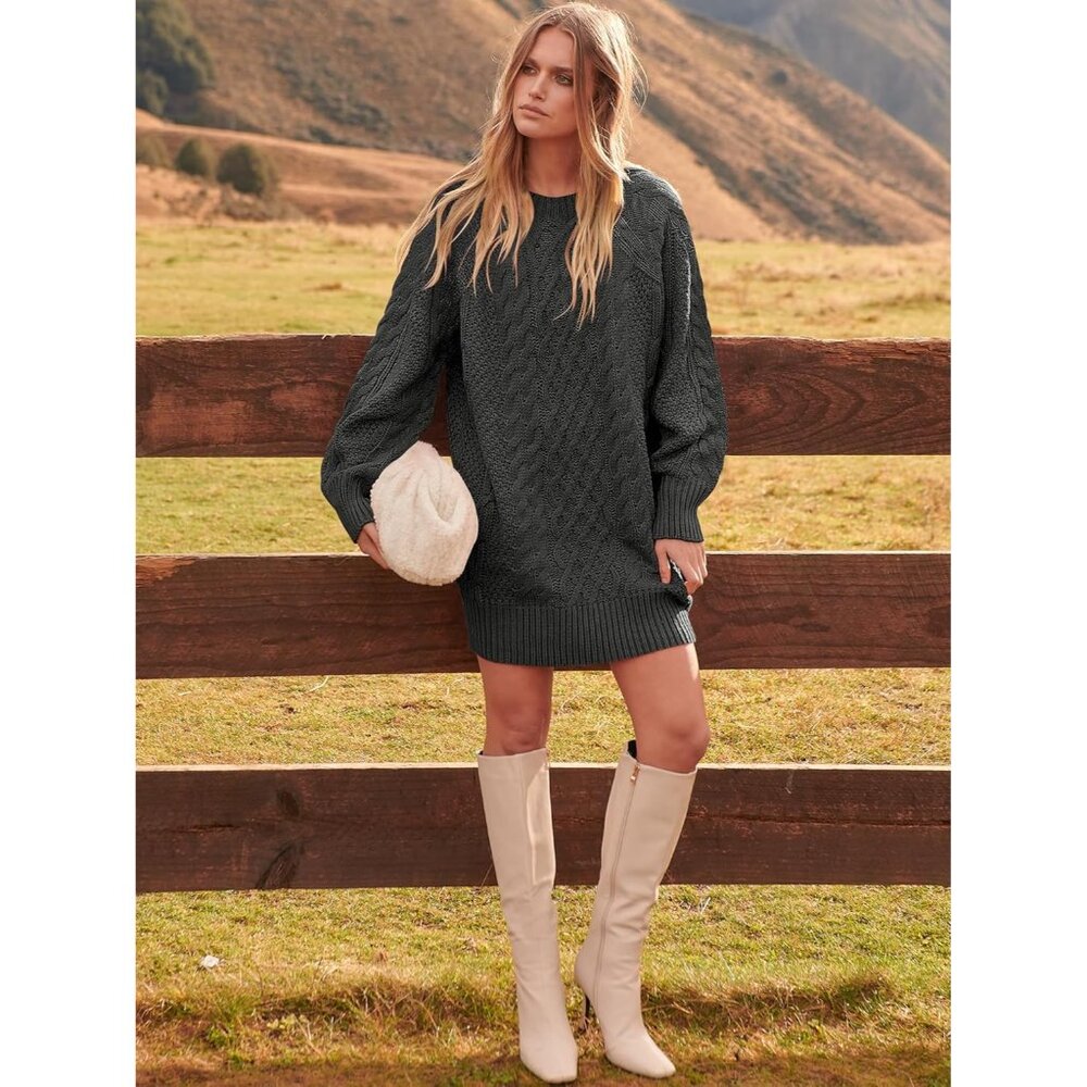 Women Oversized Cable Knit Sweater Grey Chunky Long Sleeve Fall Winter Outfit - Picture 4 of 7